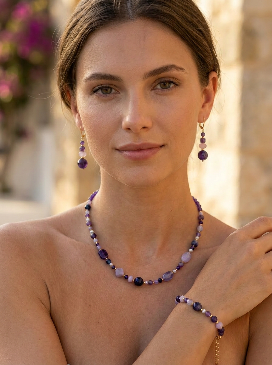 Mariposa Earrings Purple-Amethyst, Jade and Lepidolite