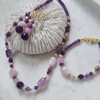 Mariposa Earrings bracelet and necklace Purple-Amethyst, Jade and Lepidolite