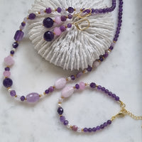 Mariposa Earrings, necklace and bracelet Purple-Amethyst, Jade and Lepidolite