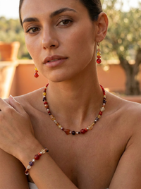 Mariposa Necklace, Bracelet and Earrings set Orange-Carnelian, Coral, Yellow Opal and Sunstone