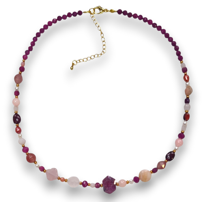 Mariposa Necklace Black-Ruby, Garnet and Pink Opal