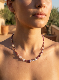Mariposa Necklace Black-Ruby, Garnet and Pink Opal