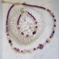 Mariposa Necklace Black-Ruby, Garnet and Pink Opal
