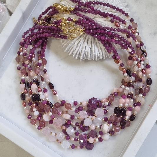 Mariposa Necklace Black-Ruby, Garnet and Pink Opal