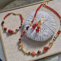 Mariposa Necklace, Bracelet and Earrings set Orange-Carnelian, Coral, Yellow Opal and Sunstone