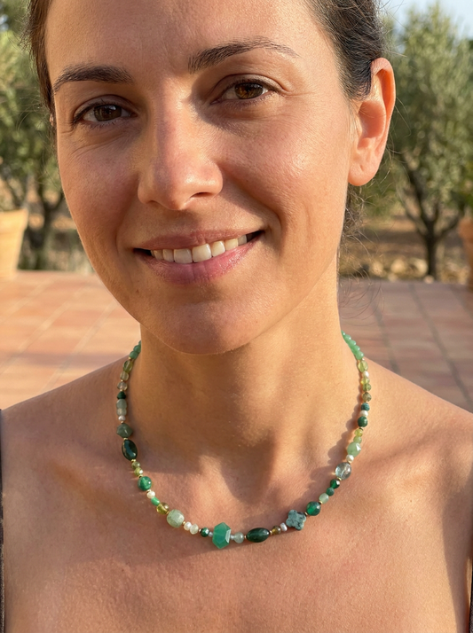 Mariposa Necklace Green-Green Onyx and Aventurine with Peridot
