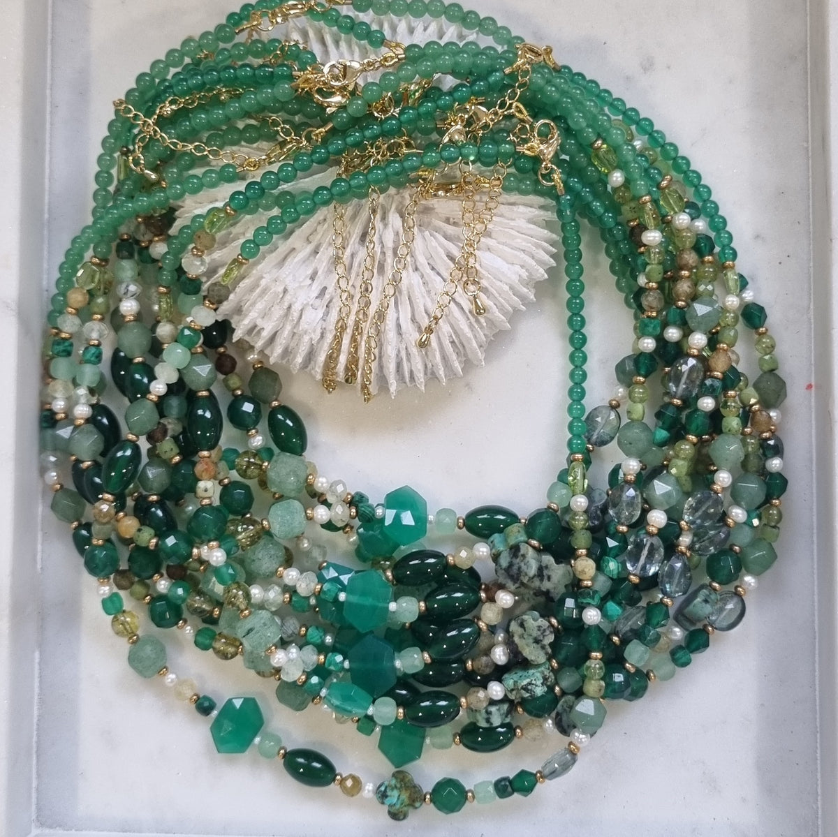 Mariposa Necklace Green-Green Onyx and Aventurine with Peridot
