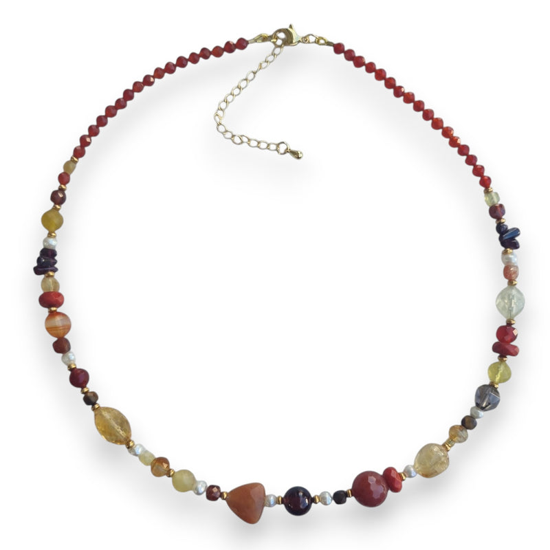 Mariposa Necklace Orange-Carnelian, Citrine and Smokey Quartz