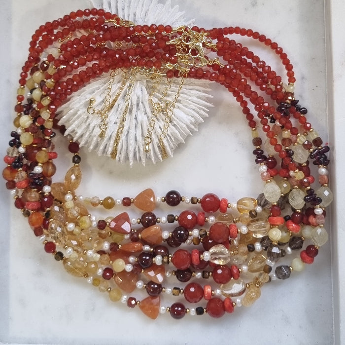 Mariposa Necklace Orange-Carnelian, Citrine and Smokey Quartz