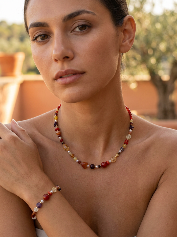 Mariposa Necklace Orange-Carnelian, Citrine and Smokey Quartz
