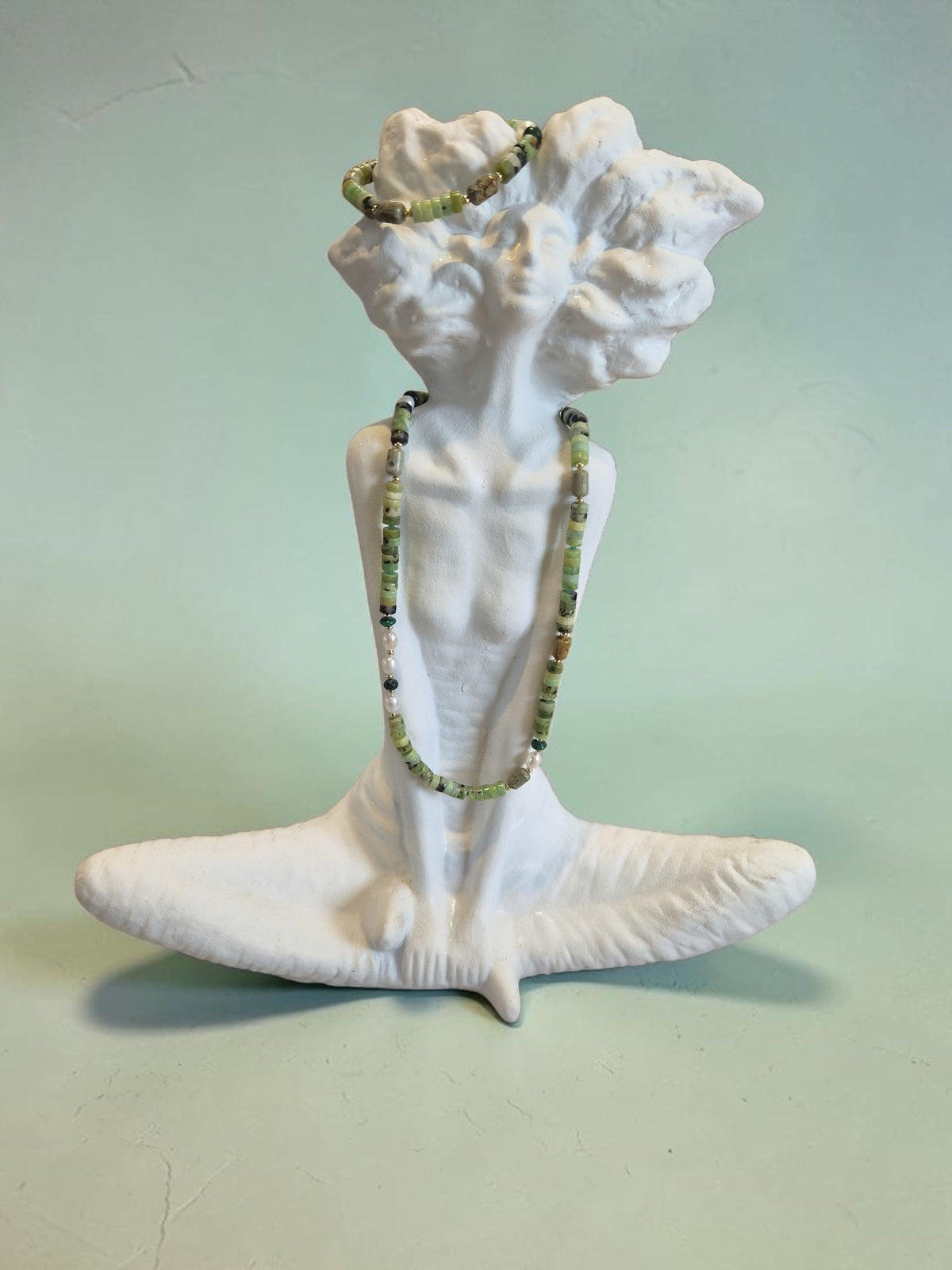 Maris Chrysohase, Jasper, Malachite and Pearl Bracelet and necklace