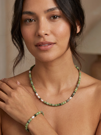 Maris Chrysohase, Jasper, Malachite and Pearl Necklace and bracelet