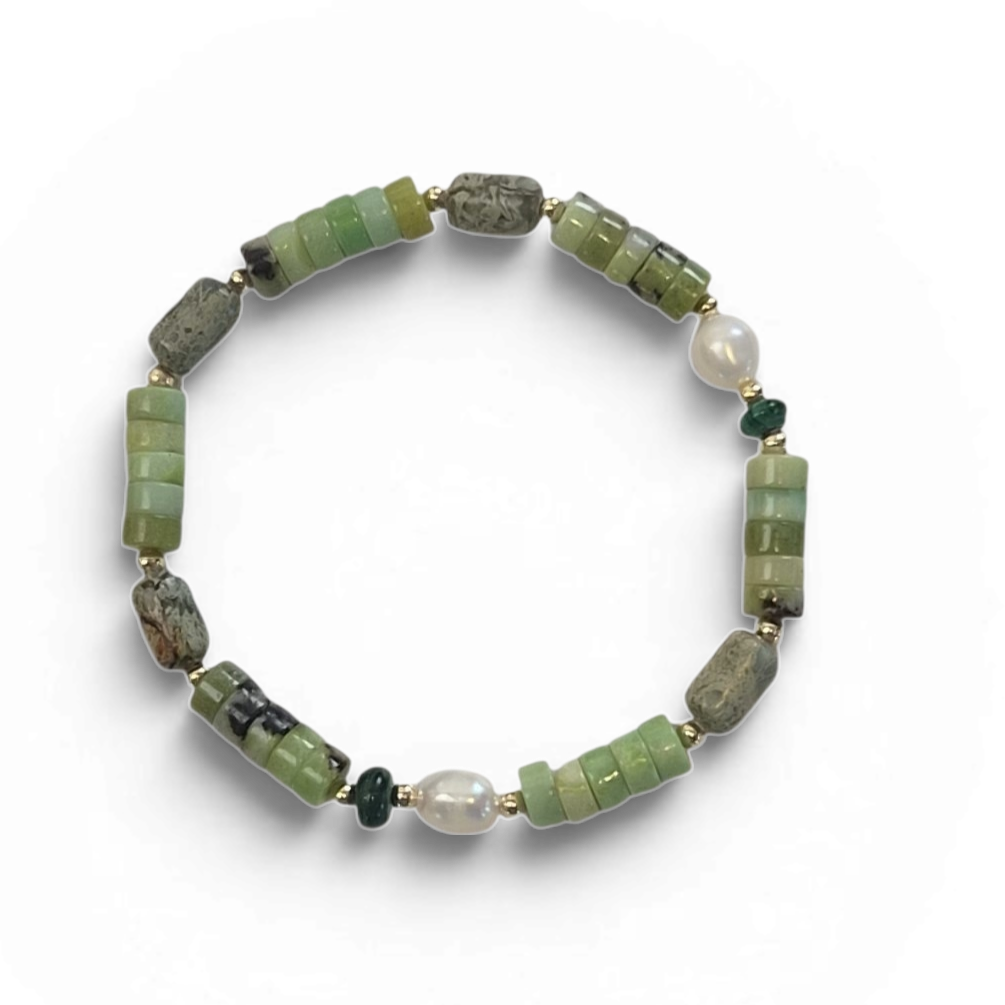 Maris Chrysohase, Jasper, Malachite and Pearl Bracelet