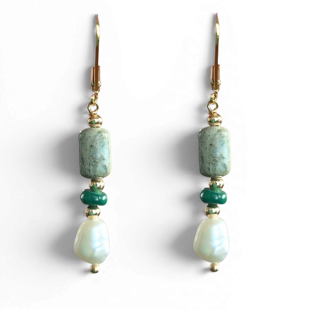 Maris Jasper, Malachite and Pearl Earrings
