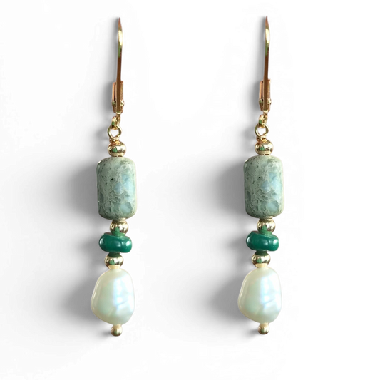 Maris Jasper, Malachite and Pearl Earrings