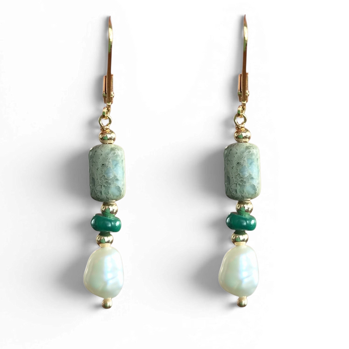Maris Jasper, Malachite and Pearl Earrings