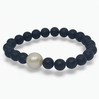 Matt Onyx and Freshwater Pearl Elastic Bracelet