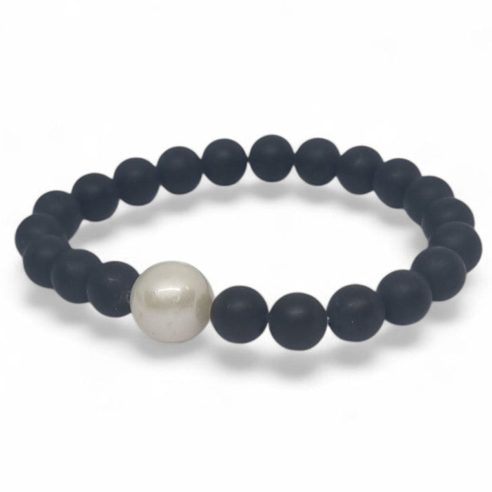 Matt Onyx and one single 11-13mm round Freshwater Pearl Elastic Bracelet