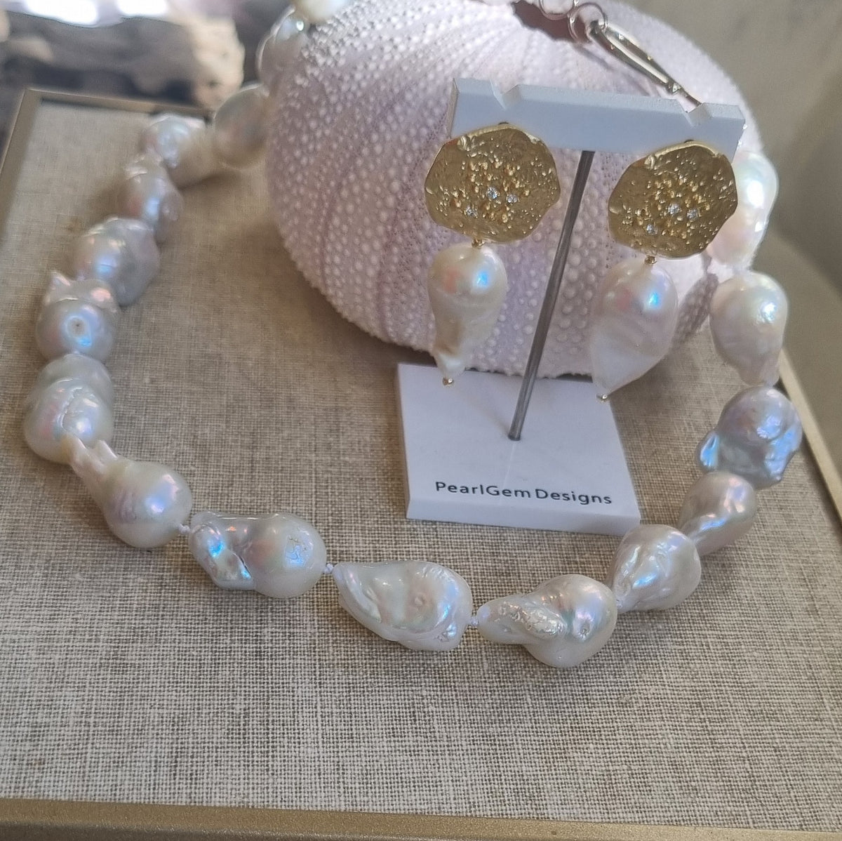 Milana Baroque Pearl Earrings and necklace