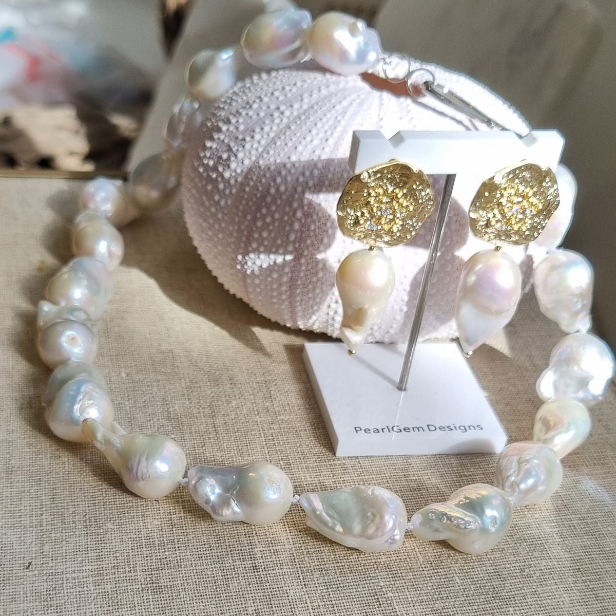 Milana Baroque Pearl Earrings with necklace