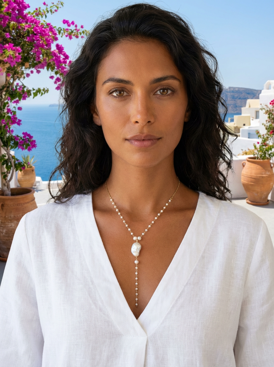Mira Freshwater Pearl Lariat Necklace