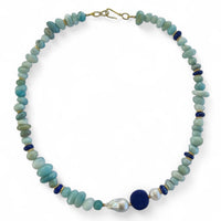 Mood Necklace with Amazonite Lapis Lazuli and Freshwater Pearl