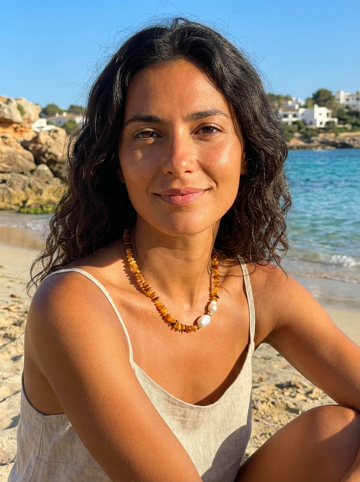 Mood Necklace with Amber and Baroque Freshwater Pearls