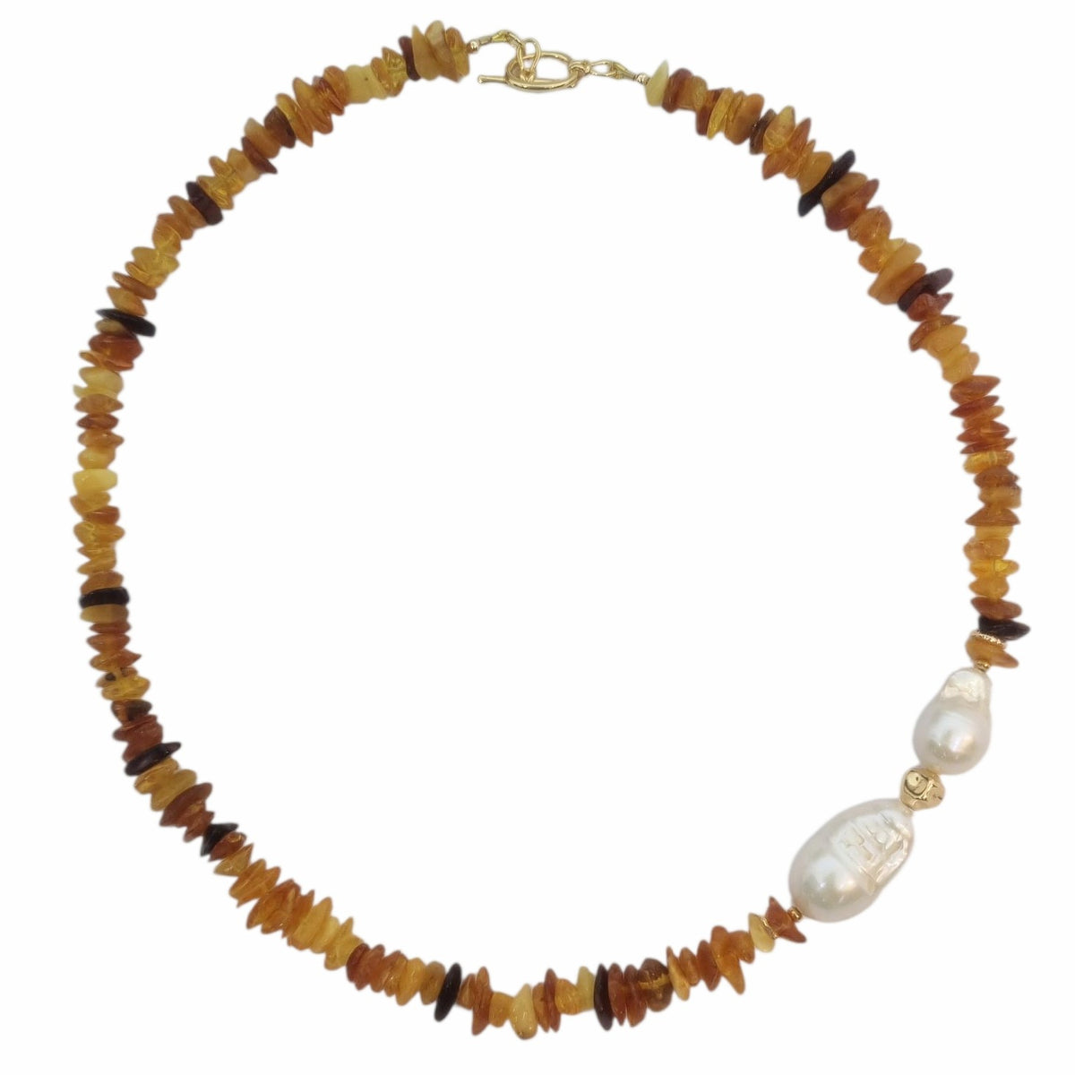Mood Necklace with Amber and Baroque Freshwater Pearls
