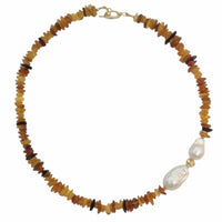 Mood Necklace with Amber and Baroque Freshwater Pearls