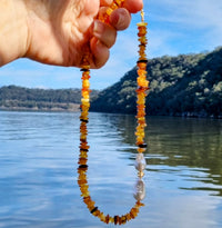 Mood Necklace with Amber and Baroque Freshwater Pearls