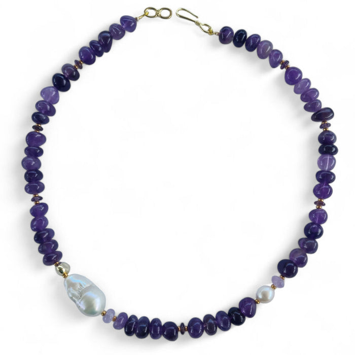 Mood Necklace with Amethyst and Freshwater Pearl
