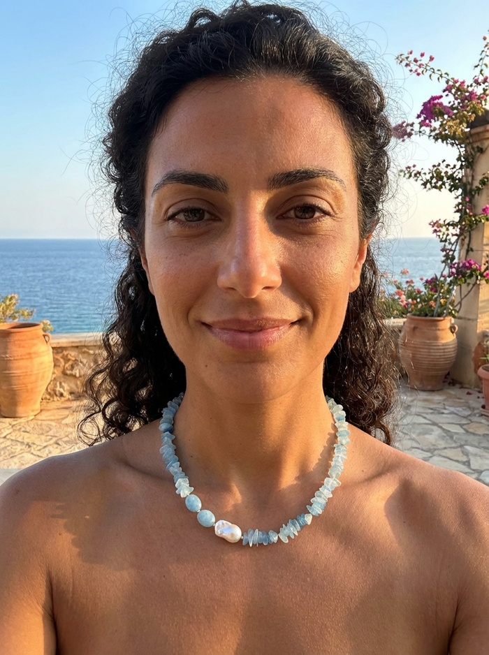 Mood Necklace with Aquamarine and Freshwater Pearl