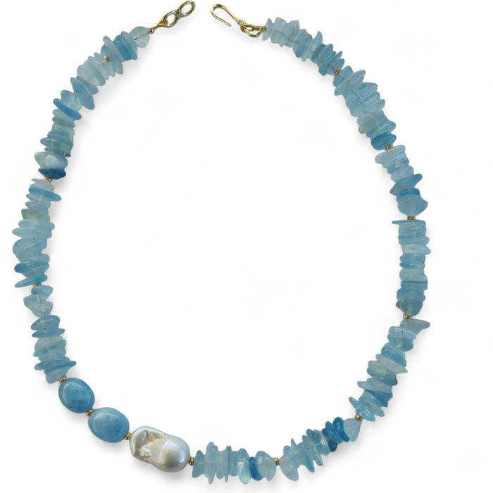 Mood Necklace with Aquamarine and Freshwater Pearl