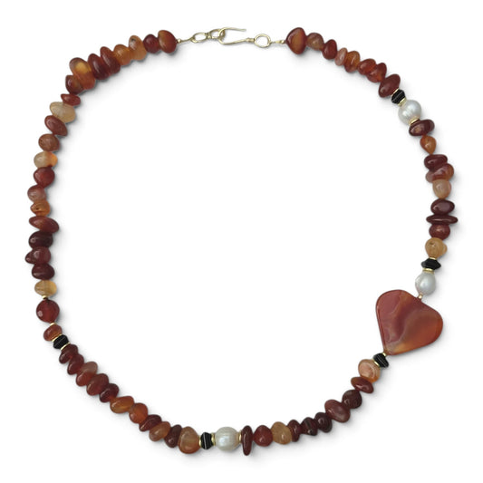 Mood Necklace with Carnelian and Freshwater Pearl