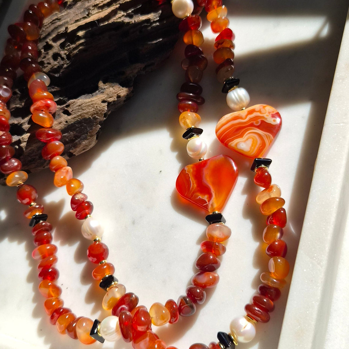 Mood Necklace with Carnelian and Freshwater Pearl