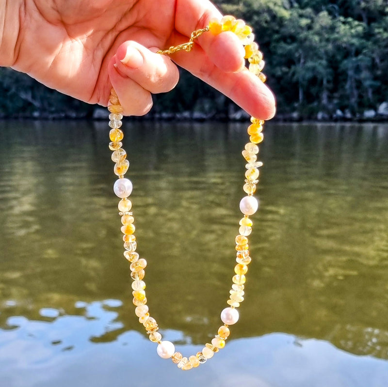 Mood Necklace with Citrine and Freshwater Pearl