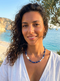 Mood Necklace with Kyanite Blue Lace Agate and Freshwater Pearls