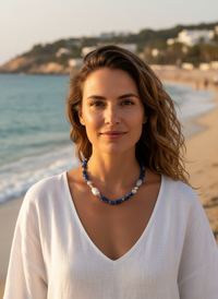 Mood Necklace with Kyanite Blue Lace Agate and Freshwater Pearls