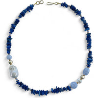 Mood Necklace with Kyanite Blue Lace Agate and Freshwater Pearls