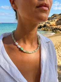 Mood Necklace with New Jade, Chrysophase and Freshwater Pearls