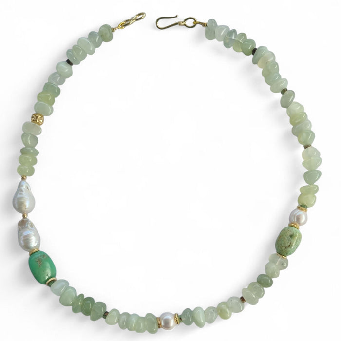 Mood Necklace with New Jade, Chrysophase and Freshwater Pearls