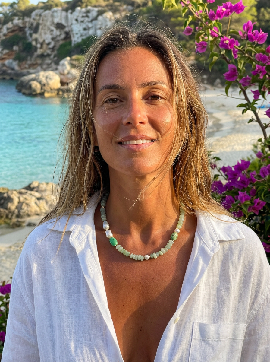 Mood Necklace with New Jade, Chrysophase and Freshwater Pearls