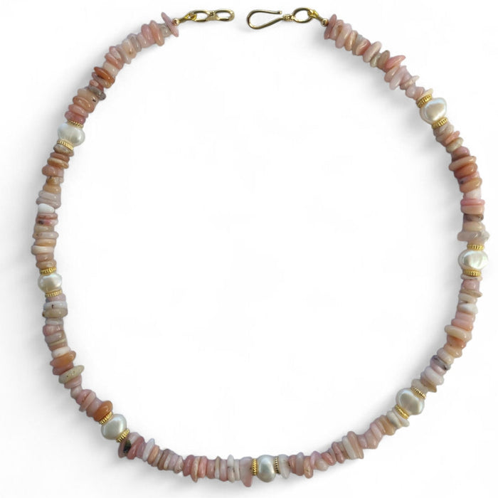 Mood Necklace with Pink Opal and Freshwater Pearl