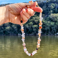 Mood Necklace with Red Rutlie Quartz, Garnet, Pink Opal and Freshwater Pearl
