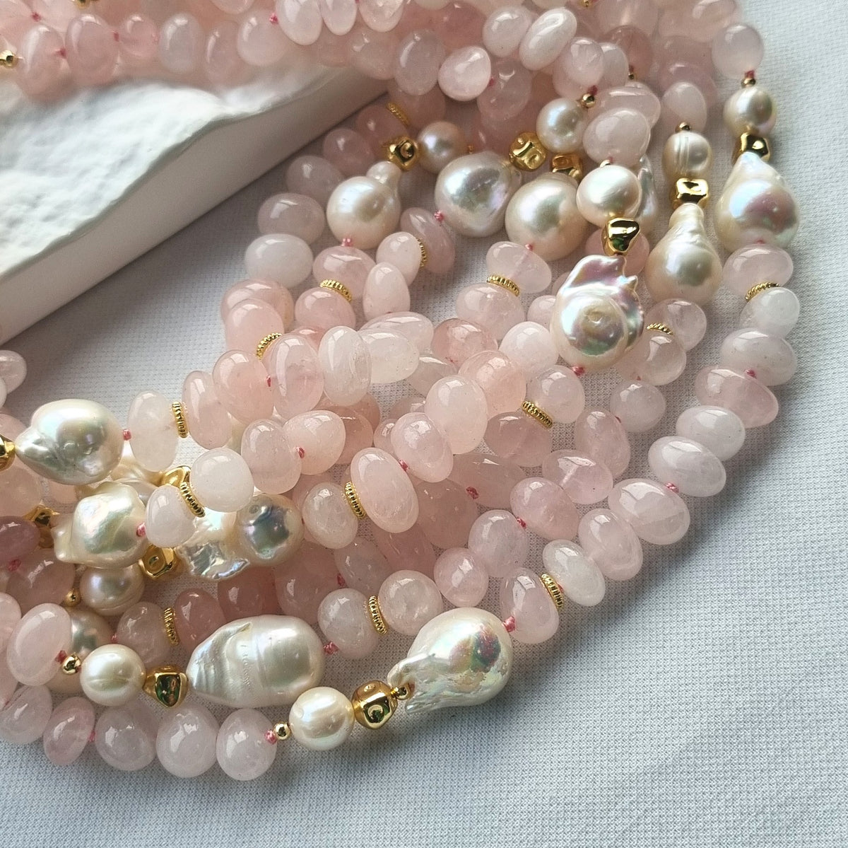 Mood Necklace with Rose Quartz and Freshwater Pearl