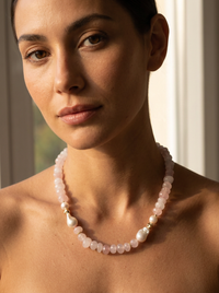 Mood Necklace with Rose Quartz and Freshwater Pearl