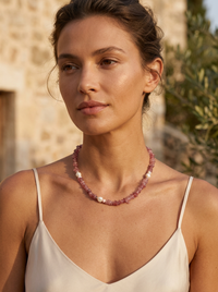 Mood Necklace with Strawberry Quartz, Pink Opal and Freshwater Pearl