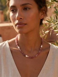Mood Necklace with Strawberry Quartz, Pink Opal and Freshwater Pearl