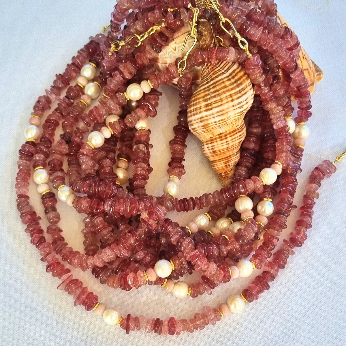 Mood Necklace with Strawberry Quartz, Pink Opal and Freshwater Pearl