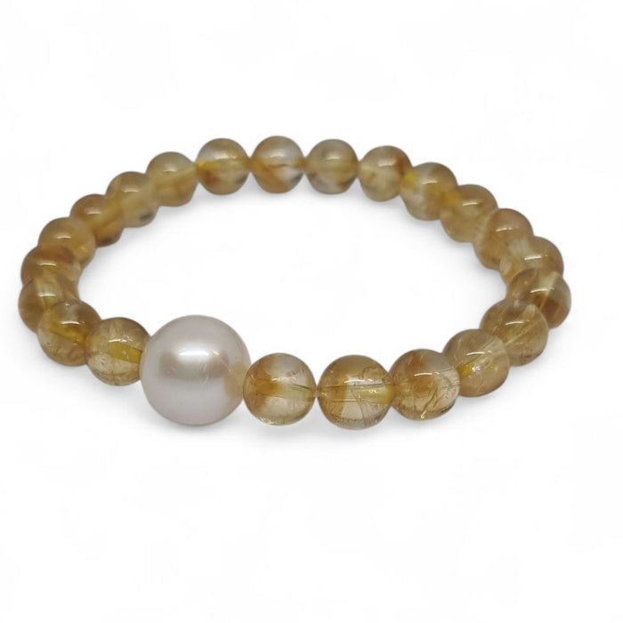 Natural Citrine and Freshwater Pearl Elastic Bracelet